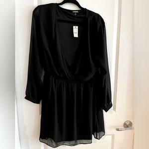 Express black dress with sheer black long sleeves.